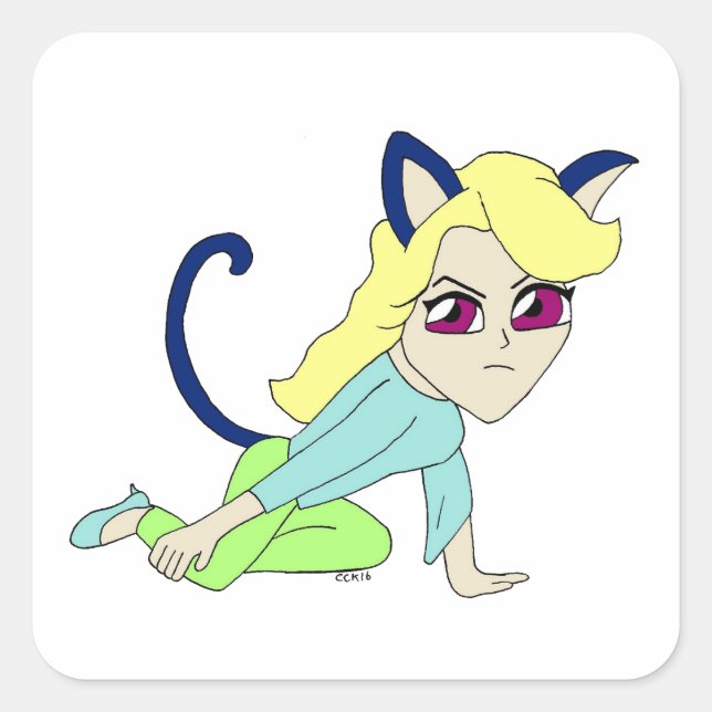 Pegatina Cuadrada chibi catgirl    (Anverso)