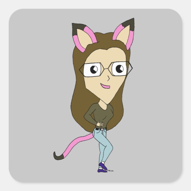 Pegatina Cuadrada chibi catgirl (Anverso)