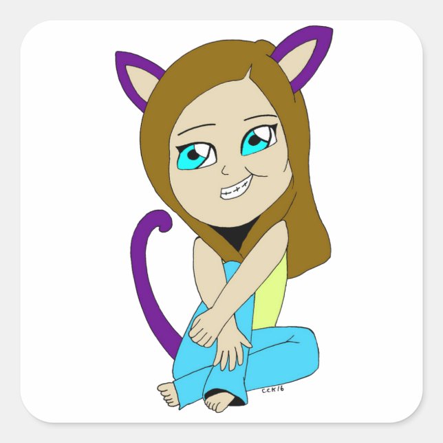 Pegatina Cuadrada chibi catgirl (Anverso)