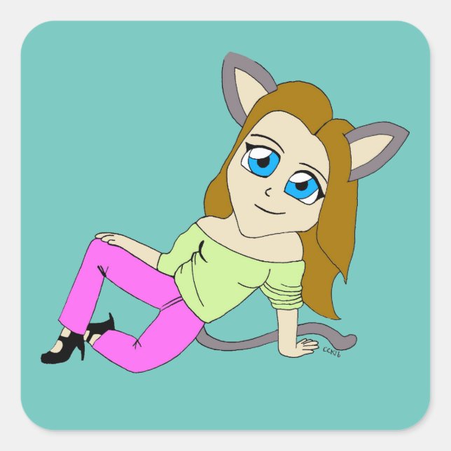 Pegatina Cuadrada chibi catgirl (Anverso)