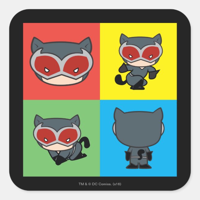Pegatina Cuadrada Chibi Catwoman Character Poses (Anverso)