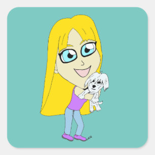 Pegatina Cuadrada Chibi con un elemento emergente