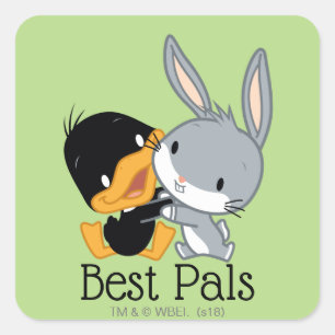 Pegatina Cuadrada Chibi DAFFY DUCK™ & BUGS BUNNY™