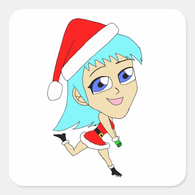 Pegatina Cuadrada chibi de vacaciones (Anverso)