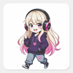 Pegatina Cuadrada Chibi Divertido