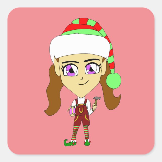 Pegatina Cuadrada chibi elf (Anverso)