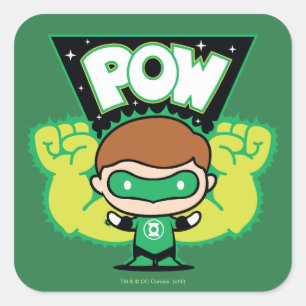 Pegatina Cuadrada Chibi Green Lantern Formando puños gigantes