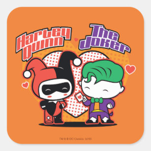 Pegatina Cuadrada Chibi Harley Quinn & Chibi Joker Hearts