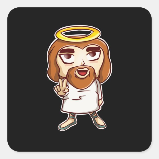 Pegatina Cuadrada Chibi Jesucristo Kawaii Dios Divertido Anime Crist (Anverso)
