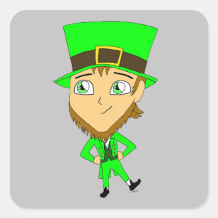 Pegatina Cuadrada chibi leprechaun