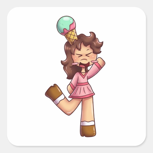 Pegatina Cuadrada Chibi llorando con cono de helado (Anverso)