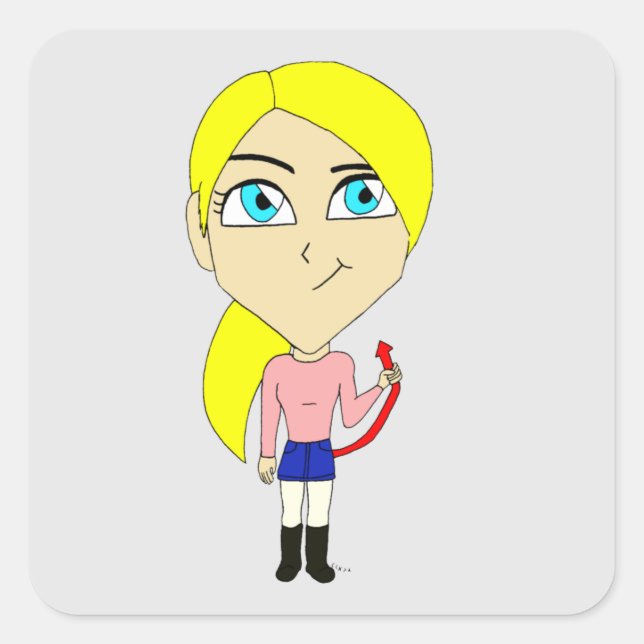 Pegatina Cuadrada chibi "mal" chica (Anverso)
