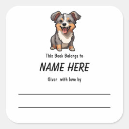 Pegatina Cuadrada Chibi Puppy Colección de libros para niños con men