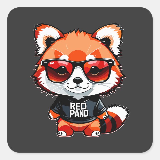 Pegatina Cuadrada Chibi Red Panda Cub (Anverso)