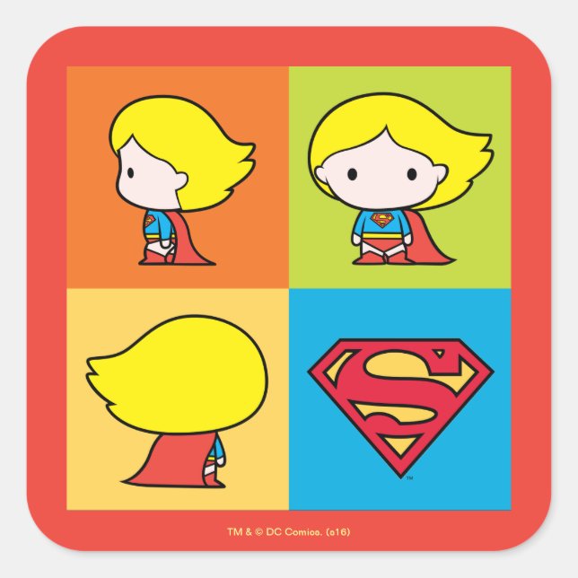 Pegatina Cuadrada Chibi Supergirl Character Turnaround (Anverso)