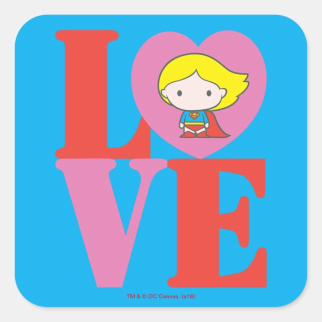 Pegatina Cuadrada Chibi Supergirl LOVE (Anverso)