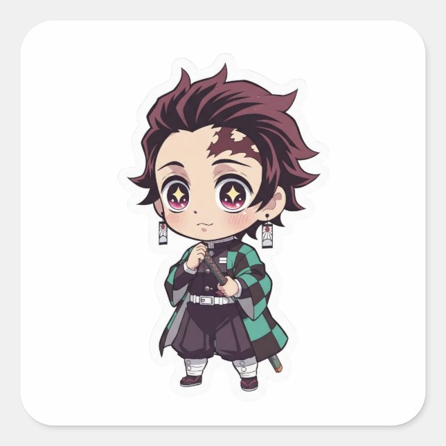 Pegatina Cuadrada "Chibi Tanjiro Kamado Anime Pegatina" (Anverso)