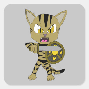 Pegatina Cuadrada Chibi Warrior Cat