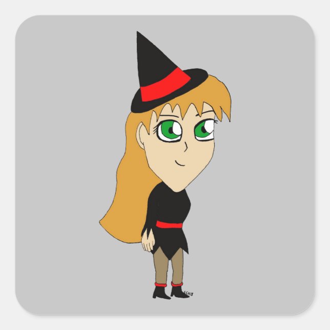 Pegatina Cuadrada chibi witch (Anverso)