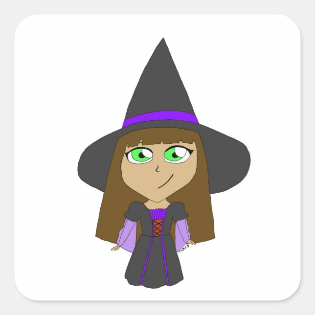 Pegatina Cuadrada chibi witch (Anverso)