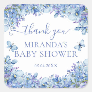 Pegatina Cuadrada Chic Agradecimiento de Baby Shower Floral Acuarela