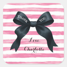 Pegatina Cuadrada Chic Black Bow Pink White Stripe