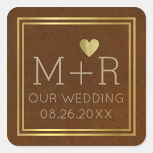 Pegatina Cuadrada chic brown wedding monogrammed 