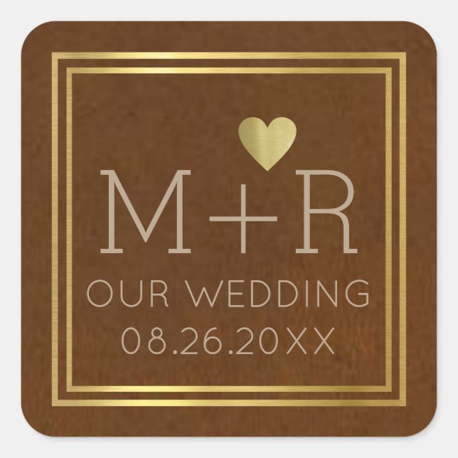 Pegatina Cuadrada chic brown wedding monogrammed  (Anverso)