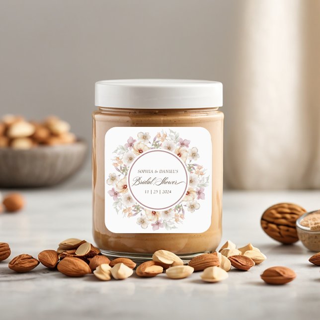 Pegatina Cuadrada Chic Despedida de Soltera Acuarela Floral (Chic Floral Watercolor Bridal Shower Square Sticker)