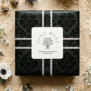 Pegatina Cuadrada Chic Floral Hecho a Mano Negocio Línea Arte TMF26