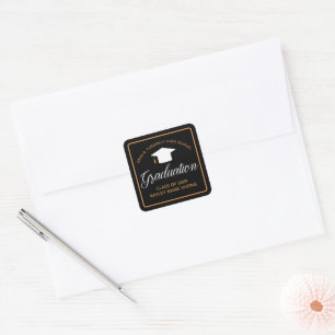 Pegatina Cuadrada Chic Graduation Black Gold Custom Graduate