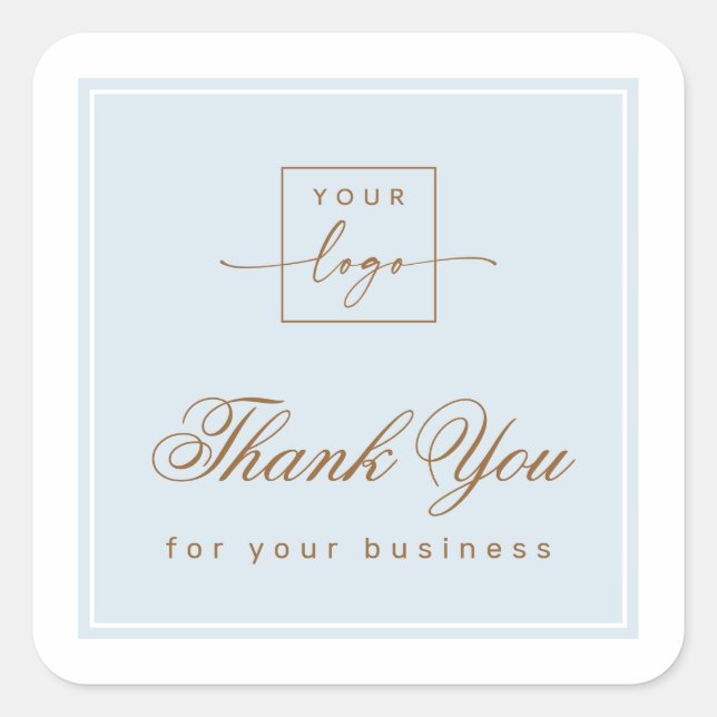 Pegatina Cuadrada Chic light dusty blue custom logo thank you (Anverso)