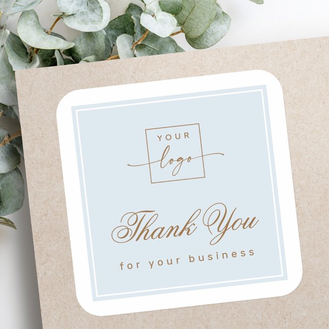 Pegatina Cuadrada Chic light dusty blue custom logo thank you (Chic light dusty blue custom logo thank you square sticker)