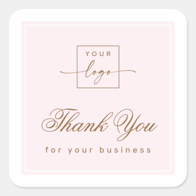 Pegatina Cuadrada Chic light pink custom logo thank you (Anverso)