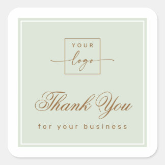 Pegatina Cuadrada Chic light sage green custom logo thank you
