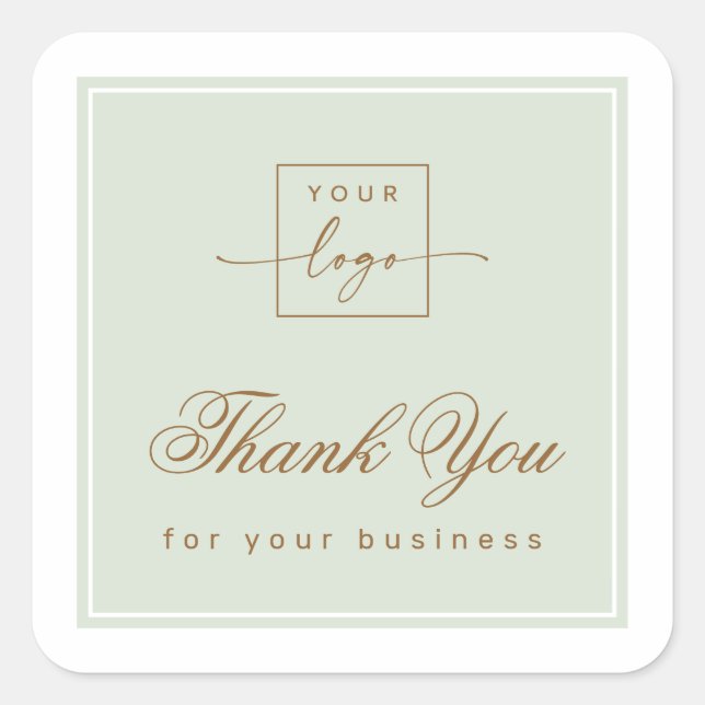 Pegatina Cuadrada Chic light sage green custom logo thank you (Anverso)