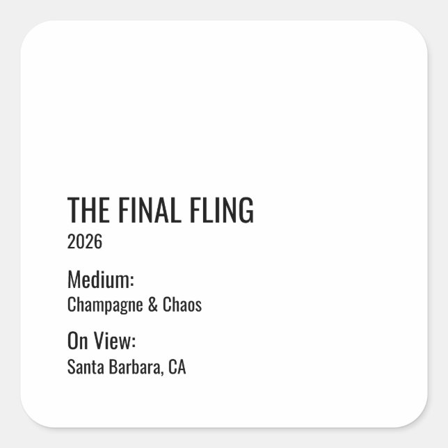 Pegatina Cuadrada Chic Minimal Bachelorette Clean Aesthetic Museum (Anverso)