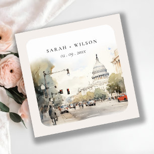 Pegatina Cuadrada Chic Minimal Washington DC, EE. UU. Acuarela Boda