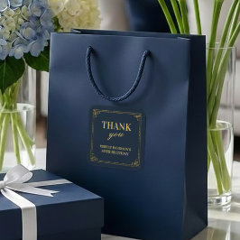 Pegatina Cuadrada Chic Navy Gold Art Deco 80th Birthday Thank You