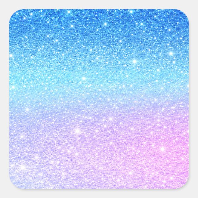 Pegatina Cuadrada Chic Purple Ombre Blue Glitter Modern              (Anverso)