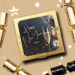 Pegatina Cuadrada Chic Tiempo de Champagne Feliz Año Nuevo