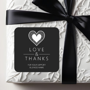 Pegatina Cuadrada Chic White Heart Lace Effect Love & Thanks Support