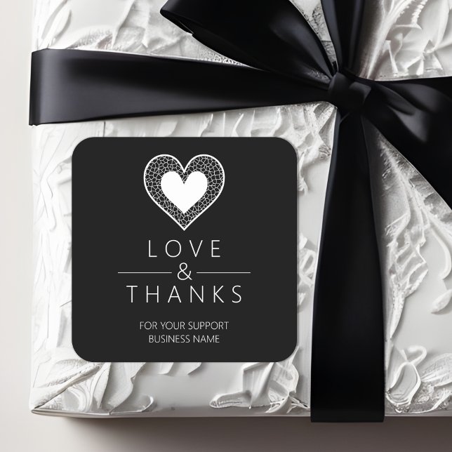 Pegatina Cuadrada Chic White Heart Lace Effect Love & Thanks Support (Chic White Heart Lace Effect Love & Thanks Supporting Small Business Square Sticker.)