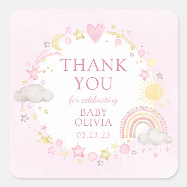 Pegatina Cuadrada Chica Acuarela Rainbow Baby Sip Y Ver (Anverso)