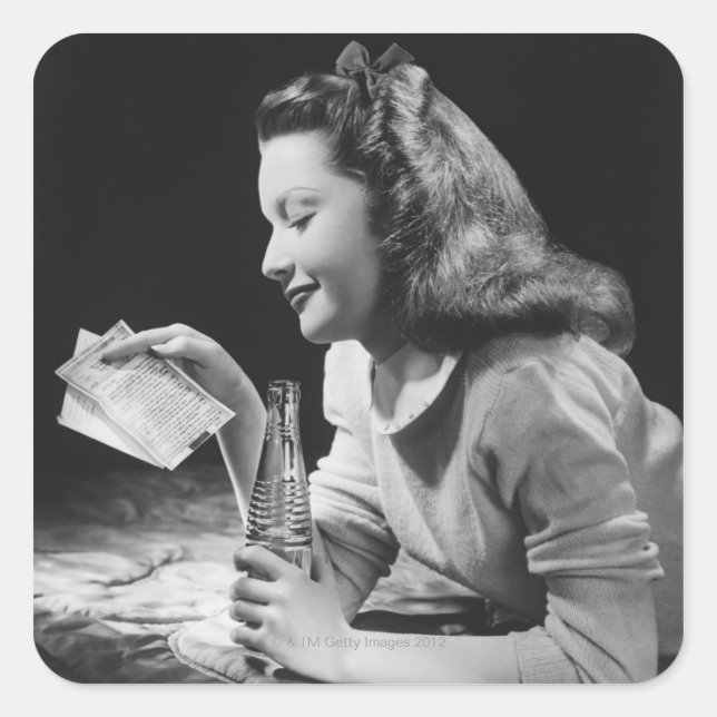 Pegatina Cuadrada Chica adolescente (Anverso)