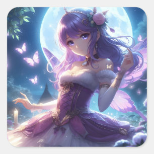 Pegatina Cuadrada Chica Anime Ala de Mariposa Violeta Hada de la Lun