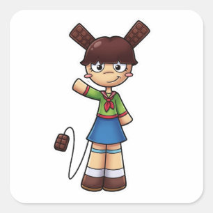 Pegatina Cuadrada Chica Anime Chibi Chocolate Uniform de Marinero