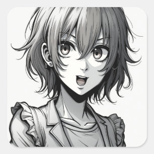 Pegatina Cuadrada Chica Anime Diseño de Personaje de Acción Dinámi