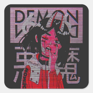 Pegatina Cuadrada Chica Anime Manga Anime Demon