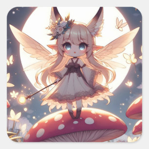 Pegatina Cuadrada Chica Anime Pixie Hippie Luna Hada